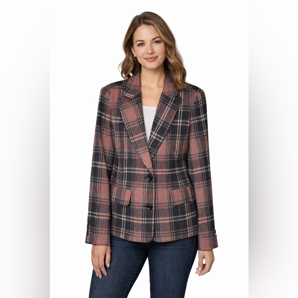 Chadwicks Wool Blend Plaid Blazer‎ Jacket Size 10